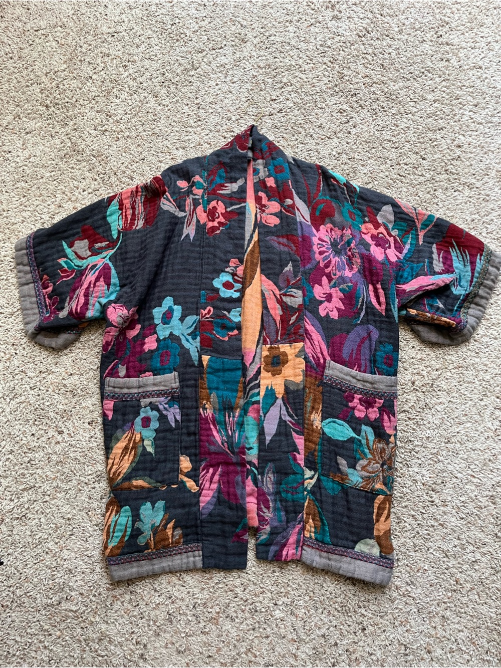 Saachi 100% Cotton Made in India Floral Tapestry Oversized Kimono Cardigan